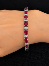 19 CTW Oval Ruby & Diamond Tennis Bracelet in 14K White Gold 7 Inches
