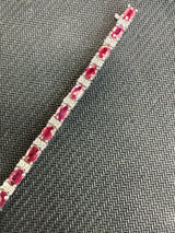 19 CTW Oval Ruby & Diamond Tennis Bracelet in 14K White Gold 7 Inches