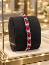 19 CTW Oval Ruby & Diamond Tennis Bracelet in 14K White Gold 7 Inches