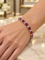 19 CTW Oval Ruby & Diamond Tennis Bracelet in 14K White Gold 7 Inches