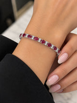 19 CTW Oval Ruby & Diamond Tennis Bracelet in 14K White Gold 7 Inches