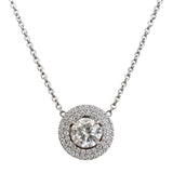 2.97 CT Natural Diamond Double Halo Pendant Necklace in 14K White Gold H Si2