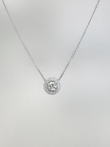 2.97 CT Natural Diamond Double Halo Pendant Necklace in 14K White Gold H Si2
