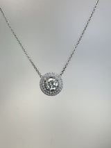 2.97 CT Natural Diamond Double Halo Pendant Necklace in 14K White Gold H Si2