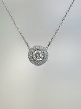 2.97 CT Natural Diamond Double Halo Pendant Necklace in 14K White Gold H Si2