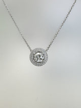 2.97 CT Natural Diamond Double Halo Pendant Necklace in 14K White Gold H Si2