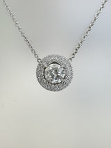 2.97 CT Natural Diamond Double Halo Pendant Necklace in 14K White Gold H Si2
