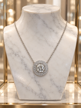 2.97 CT Natural Diamond Double Halo Pendant Necklace in 14K White Gold H Si2
