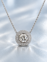 2.97 CT Natural Diamond Double Halo Pendant Necklace in 14K White Gold H Si2