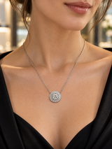 2.97 CT Natural Diamond Double Halo Pendant Necklace in 14K White Gold H Si2