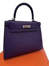 Side view of Hermès Kelly Sellier 25 Purple Epsom Leather Palladium Hardware 2026 Handbag