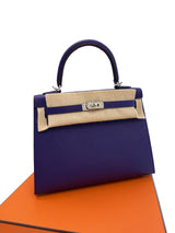 Side view of Hermès Kelly Sellier 25 Purple Epsom Leather Palladium Hardware 2026 Handbag