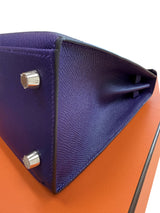 Close-up of the bottom corner of Hermès Kelly Sellier 25 Purple Epsom Leather Palladium Hardware 2026 Handbag