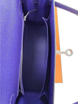Close-up of the interior of Hermès Kelly Sellier 25 Purple Epsom Leather Palladium Hardware 2026 Handbag