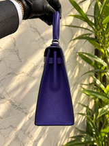 Side view of Hermès Kelly Sellier 25 Purple Epsom Leather Palladium Hardware 2026 Handbag