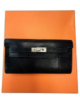 Hermès Kelly To Go Black Shiny Niloticus Lizard Gold Hardware 2026 Wallet Bag