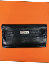 Hermès Kelly To Go Black Shiny Niloticus Lizard Gold Hardware 2026 Wallet Bag