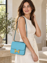 Hermès Constance 1-18 Celeste Epsom Leather With Gold Hardware Handbag