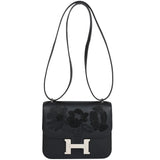 Hermès Constance 18 Dancing Flowers Black Embroidered Swift Palladium Hardware