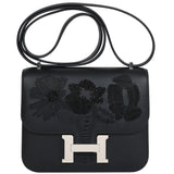 Hermès Constance 18 Dancing Flowers Black Embroidered Swift Palladium Hardware