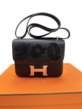 Hermès Constance 18 Dancing Flowers Black Embroidered Swift Palladium Hardware
