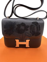Hermès Constance 18 Dancing Flowers Black Embroidered Swift Palladium Hardware