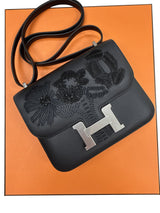 Hermès Constance 18 Dancing Flowers Black Embroidered Swift Palladium Hardware