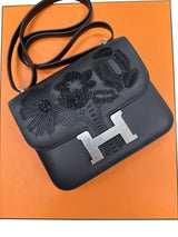 Hermès Constance 18 Dancing Flowers Black Embroidered Swift Palladium Hardware