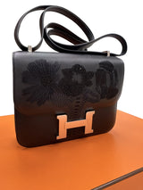 Hermès Constance 18 Dancing Flowers Black Embroidered Swift Palladium Hardware