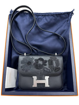 Hermès Constance 18 Dancing Flowers Black Embroidered Swift Palladium Hardware