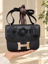 Hermès Constance 18 Dancing Flowers Black Embroidered Swift Palladium Hardware