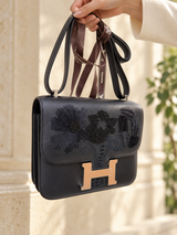 Hermès Constance 18 Dancing Flowers Black Embroidered Swift Palladium Hardware