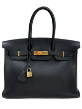 Hermès Birkin 35 Black Togo Leather Handbag with Gold Hardware Lock & Keys 2004