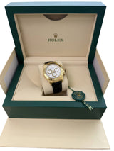 Rolex Daytona 40mm Yellow Gold Black Leather White Dial Mens Watch 116518