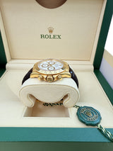 Rolex Daytona 40mm Yellow Gold Black Leather White Dial Mens Watch 116518