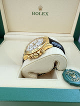 Rolex Daytona 40mm Yellow Gold Black Leather White Dial Mens Watch 116518