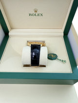 Rolex Daytona 40mm Yellow Gold Black Leather White Dial Mens Watch 116518