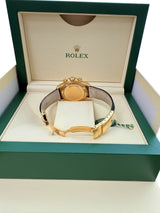 Rolex Daytona 40mm Yellow Gold Black Leather White Dial Mens Watch 116518