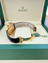 Rolex Daytona 40mm Yellow Gold Black Leather White Dial Mens Watch 116518