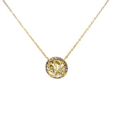 3.15 Carat Natural Fancy Yellow Round Diamond 18K Gold Halo Pendant Necklace