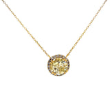 3.15 Carat Natural Fancy Yellow Round Diamond 18K Gold Halo Pendant Necklace