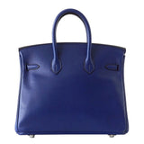 Hermes Birkin 25 Bleu Saphir Swift Leather Palladium Hardware Bag