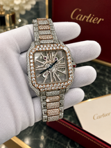 Cartier Santos De Cartier Skeleton Iced Out Two-Tone VVS Clariry Watch WHSA0015