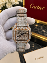 Cartier Santos De Cartier Skeleton Iced Out Two-Tone VVS Clariry Watch WHSA0015