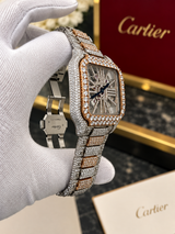 Cartier Santos De Cartier Skeleton Iced Out Two-Tone VVS Clariry Watch WHSA0015