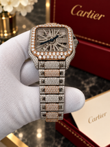 Cartier Santos De Cartier Skeleton Iced Out Two-Tone VVS Clariry Watch WHSA0015