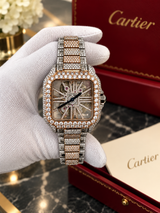 Cartier Santos De Cartier Skeleton Iced Out Two-Tone VVS Clariry Watch WHSA0015