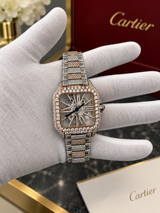 Cartier Santos De Cartier Skeleton Iced Out Two-Tone VVS Clariry Watch WHSA0015