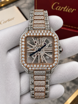 Cartier Santos De Cartier Skeleton Iced Out Two-Tone VVS Clariry Watch WHSA0015