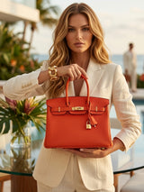 Hermes Birkin 25 Orange Poppy Togo Leather Turn-Lock Closure With Gold Hardware